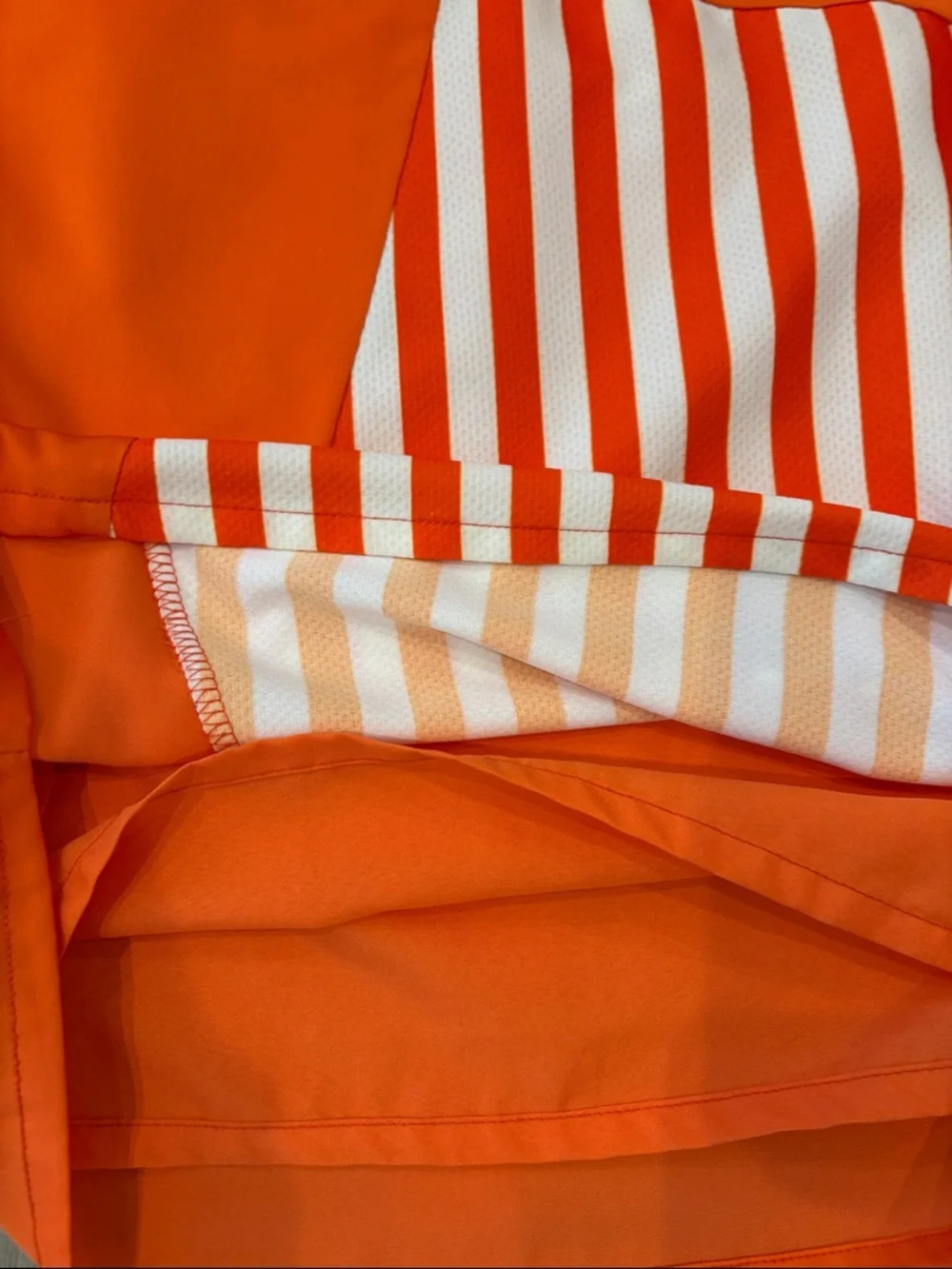 Striped Short-Sleeve Dress in Beige, Cream & Orange Trim - Picture 12 of 13